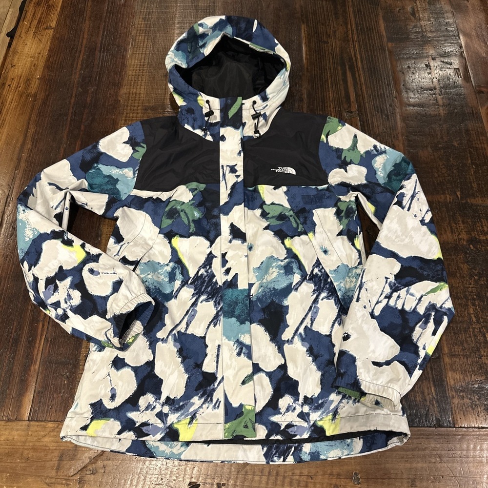 The North Face White Navy Green Patterned Ski Snow Jacket